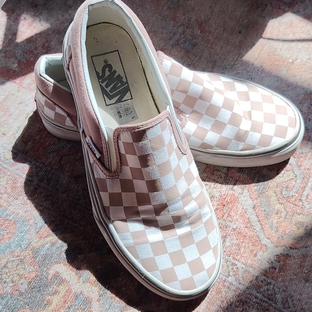 Vans Pink and White Checkerboard Slip-On Sneakers - Picture 2 of 5